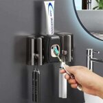 Jalleria - porte - brosse  dents pour 2 gobelets (noir), distributeur de dentifrice mural avec porte ...