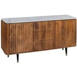 Jamaris - buffet 2 portes 3 tiroirs en manguier plateau marbre pieds teint� embout dor�