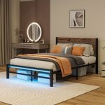 Lit 120x200 cm en mtal avec tte de lit, lit coffre avec led et port usb, structure en acier robuste, ...