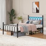 Lit 120x200 cm avec sommier en mtal, lit coffre avec led et ports usb, lit moderne avec rangement, cadre ...