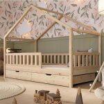 Janzdiys - lit cabane montessori 90x190 cm avec tiroirs, lit enfant en bois naturel avec barrière, lit ... Janzdiys - lit cabane montessori 90x190 cm avec tiroirs, lit enfant en bois naturel avec barrière, lit ...
