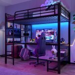 Janzdiys - lit mezzanine métal 90x200 cm avec bureau, rangements, prises usb et type - c, éclairage led, ... Janzdiys - lit mezzanine métal 90x200 cm avec bureau, rangements, prises usb et type - c, éclairage led, ...