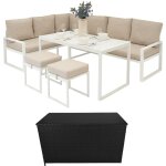 Salon de jardin en aluminium blanc & coffre de rangement en rotin noir 7 places extrieur canap coin ...