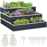 Jardin sur�lev� en acier 3 niveaux avec �tiquettes plantes en t, gants, potager aromatique, escalier ...