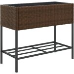Jardini�re bac lit sur�lev� plantes fleurs terrasse jardin avec �tag�re r�sine tress�e marron