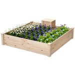 Jardini�re en bois carr� potager ext�rieur bois avec bac � compost design � fond ouvert 123 x 123 x 25, ...