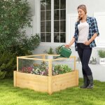 Maisonchic - jardinire carr potager extrieur en bois de sapin avec clture de protection et grille ...