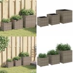 Jardini�res d'ext�rieur 3 pcs gris r�sine tress�e - jardiniere exterieure - pot de fleurs ext�rieur - ...