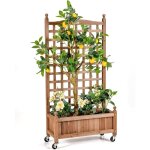Jardinieres exterieur Élevée avec treillis et roue, jardiniere balcon en bois de sapin avec treillage, ... Jardinieres exterieur Élevée avec treillis et roue, jardiniere balcon en bois de sapin avec treillage, ...