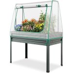 Jardinieres exterieur sur�lev� avec mini serre et treillis, carre potager avec fen�tre enroulable, trous ...