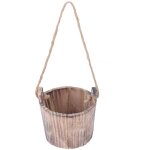 Jardinire ronde en forme de baril, style rustique vintage, pot de fleur de jardin en bois suspendu au ...
