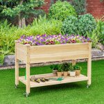 Jardini�re sur pieds en bois de sapin 120x59x84 cm potager sur roulettes avec doublure protection cw22450 ...