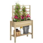 Jardini�re sur pieds, carr� potager de jardin sur pieds avec treillis et �tag�re, en bois, 88 x 37 x ...