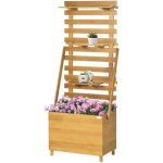 Jardini�re sur�lev�e bois 63x39x160cm marron avec treillis et 3 �tag�res - bac � plantes grimpantes pour ...
