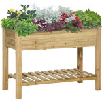 Jardini�re sur�lev�e - outsunny - avec �tag�re de rangement en bois - trous de drainage - 113 x 56 x ...