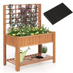 Costway - jardini�re sur�lev�e avec treillis, bac � plantes avec pieds, doublure, �tag�re et trous de ...