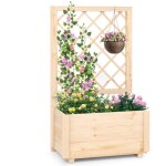 Costway - jardini�re sur�lev�e avec treillis, drainage, en bois massif pour plantes grimpantes, fleurs, ...