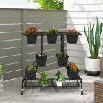 Jardini�re sur�lev�e vertical avec 7 bacs de plantation trous de drainage paniers de rangement 4 roulettes ...