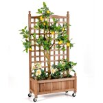Jardini�re avec treillis en bois sapin, bac � fleurs avec roues verrouillables et trou de drainage pour ...
