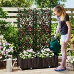 Jardini�re avec treillis sur pied double bac � fleur auto - arrosage en rotin pp avec maille diamant ...