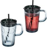 Jarre avec paille, couvercle et anse, lot pratique de 2, volume : 450 ml, pour votre smoothie, grise ... Jarre avec paille, couvercle et anse, lot pratique de 2, volume : 450 ml, pour votre smoothie, grise ...