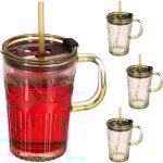 Jarre avec paille, couvercle et anse, lot pratique de 4, volume : 450 ml, pour votre smoothie, marron ...