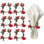 Jeffergarden ensemble de 6 ronds de serviette faits main en forme de couronne de baies, pinces � serviette ...