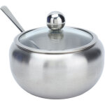 Jeffergarden sucrier en acier inoxydable brillant avec couvercle transparent et cuill�re int�gr�e. r�cipient ...