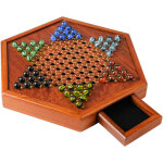Jeu de dames chinoises portable avec billes, plateau en bois, jeu de dames chinoises hexagonales, ensemble ...