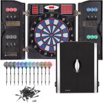 Jeu de fl�chettes �lectronique avec armoire en bois, fl�chettes � pointe souple et tableau de bord int�gr� ...