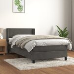 Jinlefu - lit  sommier tapissier et matelas gris fonc 90x200 cm velours