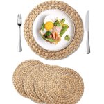 Jn. songs - lot de 4 set de table rond set de tisss main en toile de jute de coton naturelet paille ...