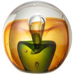 Presse - papier ambre et vert sulfure en verre 10 cm