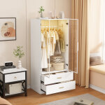 Jookgbd - armoire penderie 80x50x175 cm avec lumi�res led, armoire chambre moderne 2 portes vitr�es 2 ...