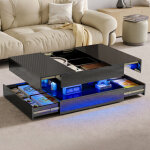 Jookgbd - table basse 78x78x43cm extensible, table d'appoint avec rangement et led, 2 tiroirs, table ...