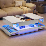 Jookgbd - table basse 78x78x43cm extensible, table d'appoint avec rangement et led, 2 tiroirs, table ...