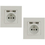 Lot de 2 prises murales, prise electrique murale avec double usb , prise encastrable avec 2 ports de ... Lot de 2 prises murales, prise electrique murale avec double usb , prise encastrable avec 2 ports de ...