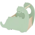 Coffre  jouets en bois, design dino, 57x31, 5x49 cm, vert - nature, bibliothque avec espace ouvert, ...