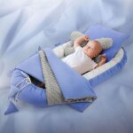 Joyz nid de bb 5 pices, baleine - minky bleu, 90x50 cm, en coton, couverture douillette, coussin et ...