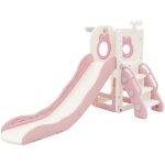 Joyz toboggan 3 - en - 1 blanc - rose pour enfants, structure de jeu int�rieur / ext�rieur avec panier ...