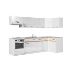 Sans marque - junona cuisine d'angle complete 340cm - 10 �l�ments - plan de travail inclus - blanc brillant ...