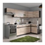 Les tendances - junona cuisine dangle complete avec eclairage led et plan de travail l 3m40 - decor chene ...