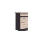 Sans marque - junona meuble bas de cuisine 40 cm - 3 tiroirs - plan de travail - chene sonoma