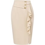 Jupe crayon femme fendue et volant�e, beige, taille haute, taille s