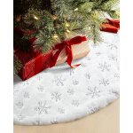 Jupe sapin no�l 120 cm, peluche blanche flocon argent paillettes, d�coration f�te hiver