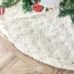 Jupe de sapin de no�l de 36 pouces / 90 cm, forme ronde, flocons de neige argent � paillettes, pour d�coration ...