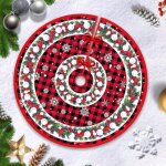Jupe de sapin de no�l, 90 cm, d�coration de sapin de no�l, guirlande � carreaux rouges, tapis de no�l ...