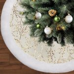 Jupe de sapin de no�l de 90 cm avec motif en osier dor� et blanc estampill� � chaud, grande peluche patchwork ...