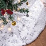 Jupe de sapin de nol 90cm tapis de sapin de noel, grande flocon de neige argent cache pied sapin de ...