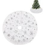 Jupe sapin no�l fausse fourrure blanche 40 cm, �toile argent�e base arbre d�coration